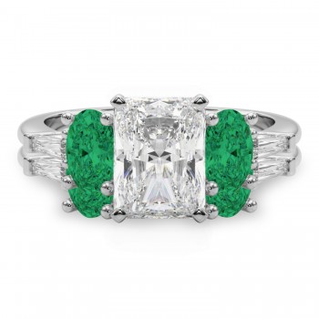 Radiant Lab Grown Diamond & Oval Emerald Bridal Set 14K White Gold (4.65ct)