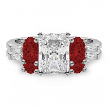 Radiant Lab Grown Diamond & Oval Garnet Bridal Set 14K White Gold (4.97ct)