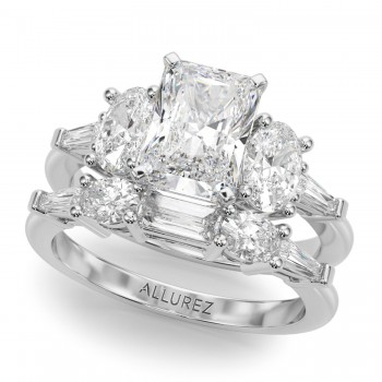 Radiant Moissanite Diamond Engagement Ring Bridal Set 14K White Gold (4.93ct)