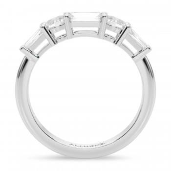 Baguette & Oval Moissanite Diamond Wedding Ring Band 14K White Gold (0.75ct)