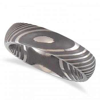 Damascus Steel Half Round Patterned Wedding Band (6mm)