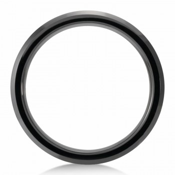 Black Ceramic Beveled Edge with Cypress Wood Inlay Wedding Band (6mm)