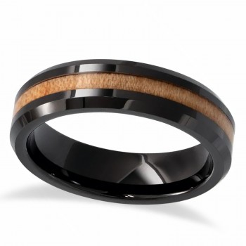 Black Ceramic Beveled Edge with Cypress Wood Inlay Wedding Band (8mm)