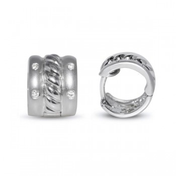 Diamond Accented Huggie Earrings in 14k White Gold (0.20ct)