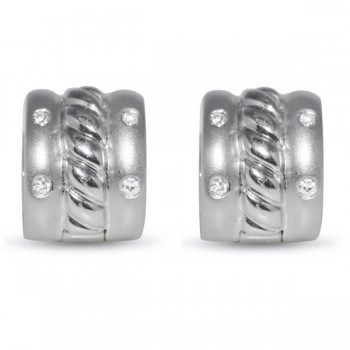 Diamond Accented Huggie Earrings in 14k White Gold (0.20ct)