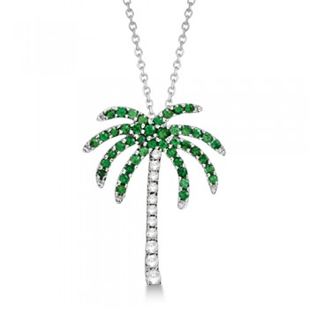 Tzavorite & Diamond Palm Tree Necklace 14k White Gold (0.30ct)