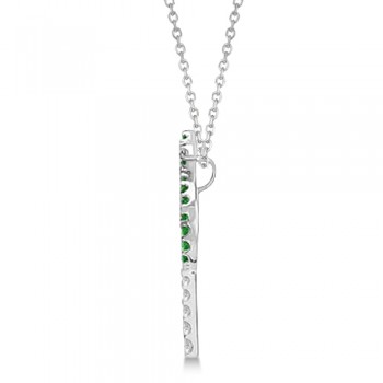 Tzavorite & Diamond Palm Tree Necklace 14k White Gold (0.30ct)