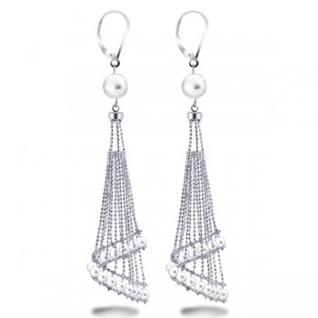 White Freshwater Chandelier Pearl Earrings in Sterling Silver