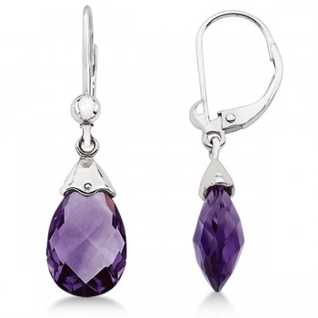 Dangle Lever Back Amethyst Briolette Earrings 14k White Gold (5.70ct)