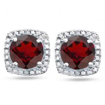 Natural Mozambique Garnet & Diamond Stud Earrings Sterling Silver (1.12ct)