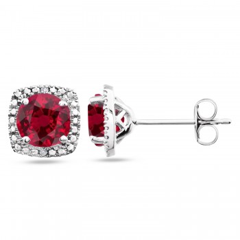 Lab Grown Ruby & Natural Diamond Stud Earrings Sterling Silver (1.20ct)