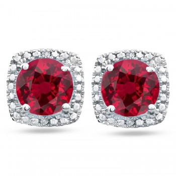 Lab Grown Ruby & Natural Diamond Stud Earrings Sterling Silver (1.20ct)