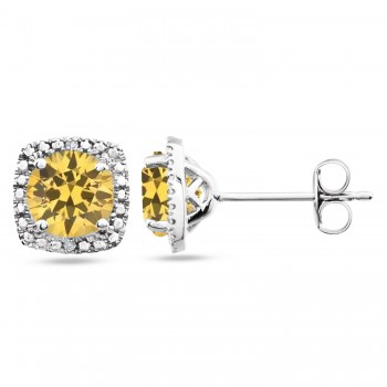 Natural Citrine & Diamond Stud Earrings Sterling Silver (0.77ct)