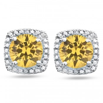 Natural Citrine & Diamond Stud Earrings Sterling Silver (0.77ct)