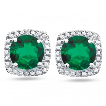 Lab Grown Emerald & Natural Diamond Stud Earrings Sterling Silver (0.80ct)