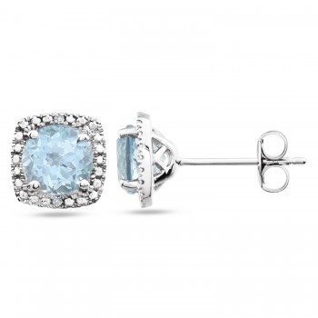 Natural Sky Blue Topaz & Diamond Stud Earrings Sterling Silver (1.07ct)