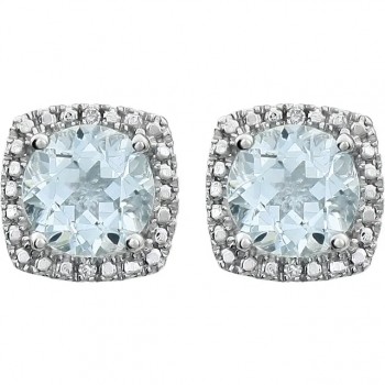 Natural Aquamarine & Diamond Stud Earrings Sterling Silver (0.77ct)