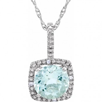 Natural Aquamarine & Diamond Pendant Necklace Sterling Silver (1.27ct)