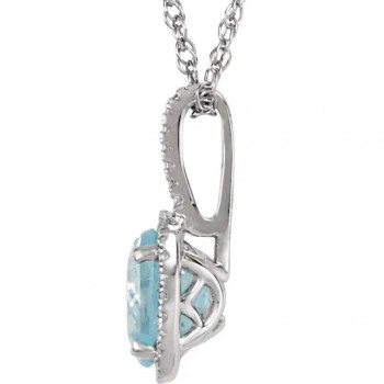 Natural Aquamarine & Diamond Pendant Necklace Sterling Silver (1.27ct)