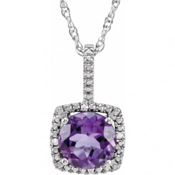 Natural Amethyst & Diamond Pendant Necklace Sterling Silver (1.22ct)