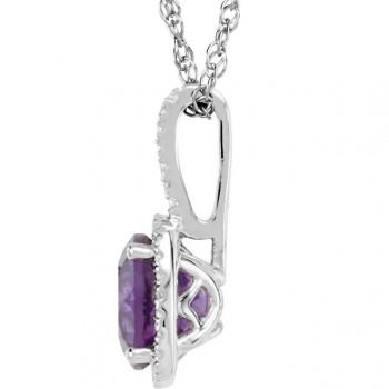 Natural Amethyst & Diamond Pendant Necklace Sterling Silver (1.22ct)