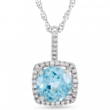 Natural Sky Blue Topaz & Diamond Pendant Necklace Sterling Silver (1.67ct)