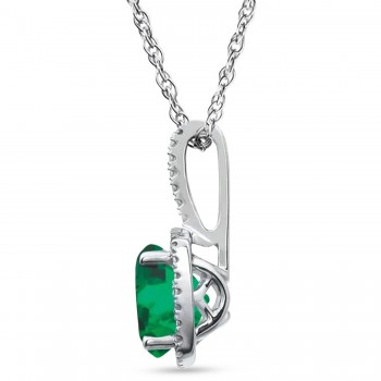Lab Grown Emerald & Natural Diamond Pendant Necklace Sterling Silver (1.21ct)