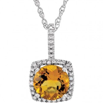 Natural Citrine & Diamond Pendant Necklace Sterling Silver (1.21ct)