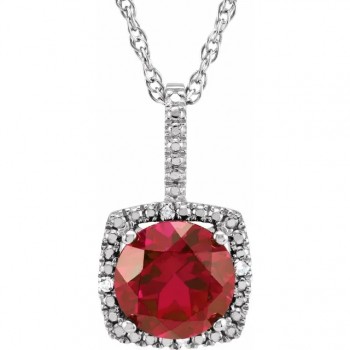 Lab Grown Ruby & Natural Diamond Pendant Necklace Sterling Silver (1.82ct)