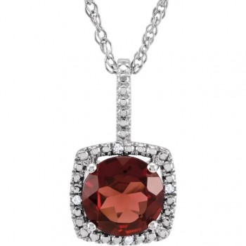 Natural Mozambique Garnet & Diamond Pendant Necklace Sterling Silver (1.67ct)
