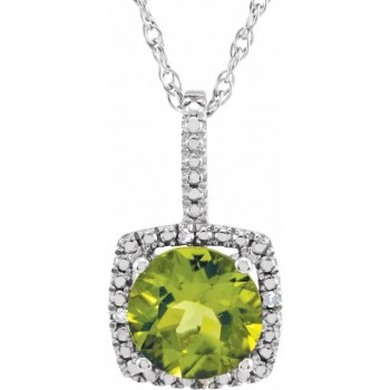 Natural Peridot & Diamond Pendant Necklace Sterling Silver (1.44ct)