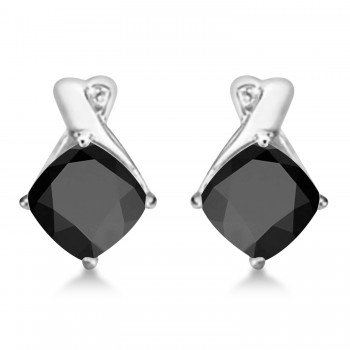 Diamond & Cushion Black Onyx Drop Earrings 14k White Gold (2.70ct)