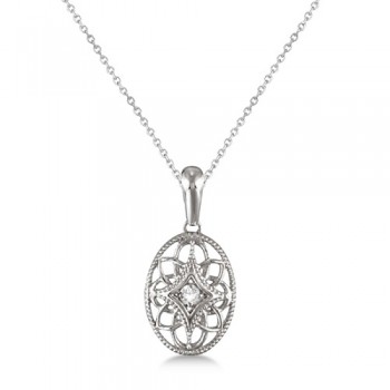 Vintage Style Oval Diamond Pendant Necklace Sterling Silver (0.03ct)