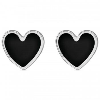 Enamel Heart Stud Earrings 14K White Gold