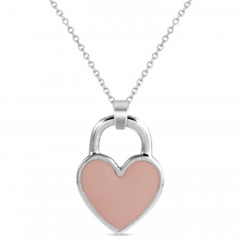 Enamel Heart Pendant Necklace 14K White Gold