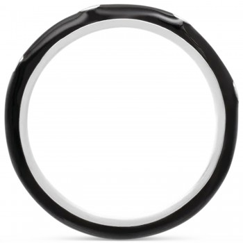 Natural Diamond & Black Enamel Ring 14K White Gold (0.05ct)