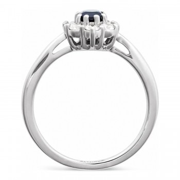 Oval Lab Grown Blue Sapphire & Diamond Halo Ring 14K White Gold (0.95ct)