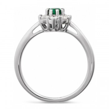 Oval Lab Grown Emerald & Diamond Halo Ring 14K White Gold (0.95ct)