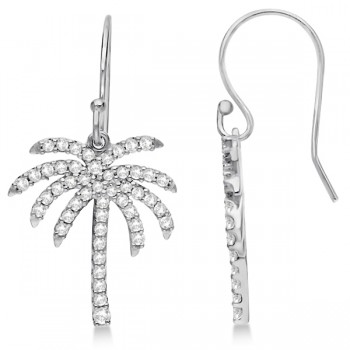 Dangle Diamond Palm Tree Earrings 14K White Gold (0.50ct)