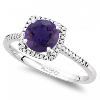 Natural Amethyst & Diamond Ring Sterling Silver (1.21ct)