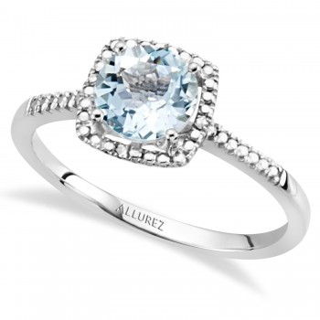 Natural Aquamarine & Diamond Ring Sterling Silver (1.26ct)