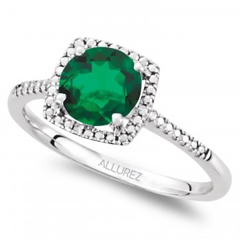 Lab Grown Emerald & Natural Diamond Ring Sterling Silver (1.20ct)