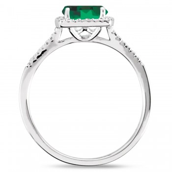 Lab Grown Emerald & Natural Diamond Ring Sterling Silver (1.20ct)