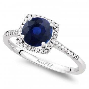 Lab Grown Blue Sapphire & Natural Diamond Ring Sterling Silver (1.84ct)