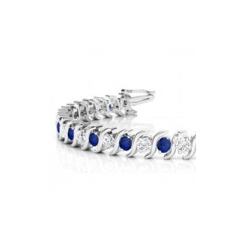 Blue Sapphire & Diamond Tennis S Link Bracelet 14k White Gold (4.00ct)