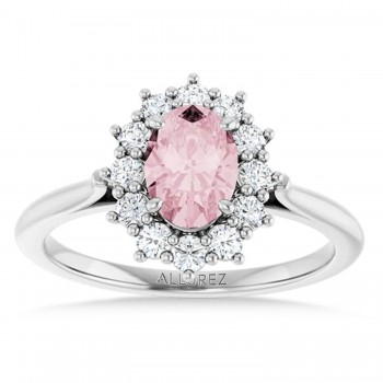Oval Pink Morganite & Diamond Halo Ring 14K White Gold (1.08ct)