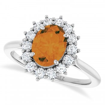 Oval Citrine & Diamond Halo Ring 14K White Gold (1.66ct)