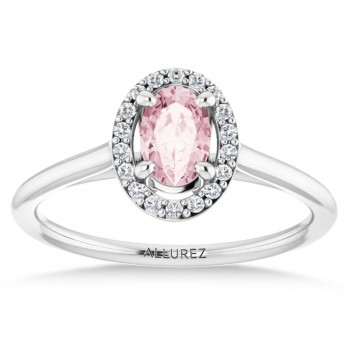 Oval Pink Morganite & Diamond Halo Ring 14K White Gold (0.45ct)