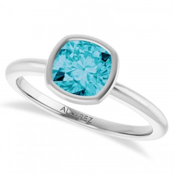 Cushion Cut London Blue Topaz Fashion Ring 14K White Gold (1.23ct)