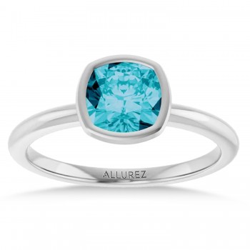 Cushion Cut London Blue Topaz Fashion Ring 14K White Gold (1.23ct)